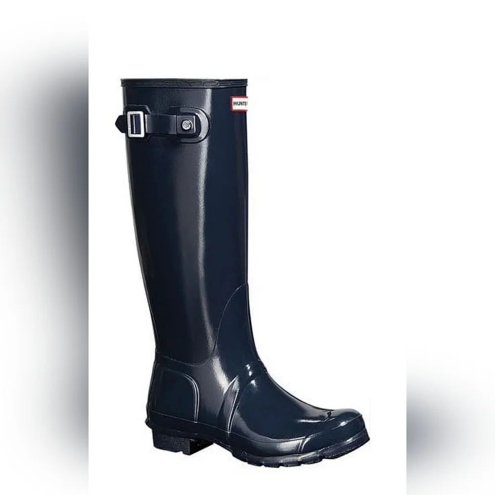 Combo HUNTER Original Tall Gloss Rain Boots, Size 9 + 2 Pairs Of Boot Socks